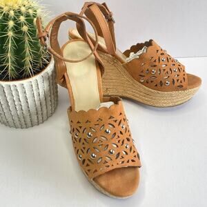 Marc Fisher brown cutout espadrille wedges sandals size 9.5